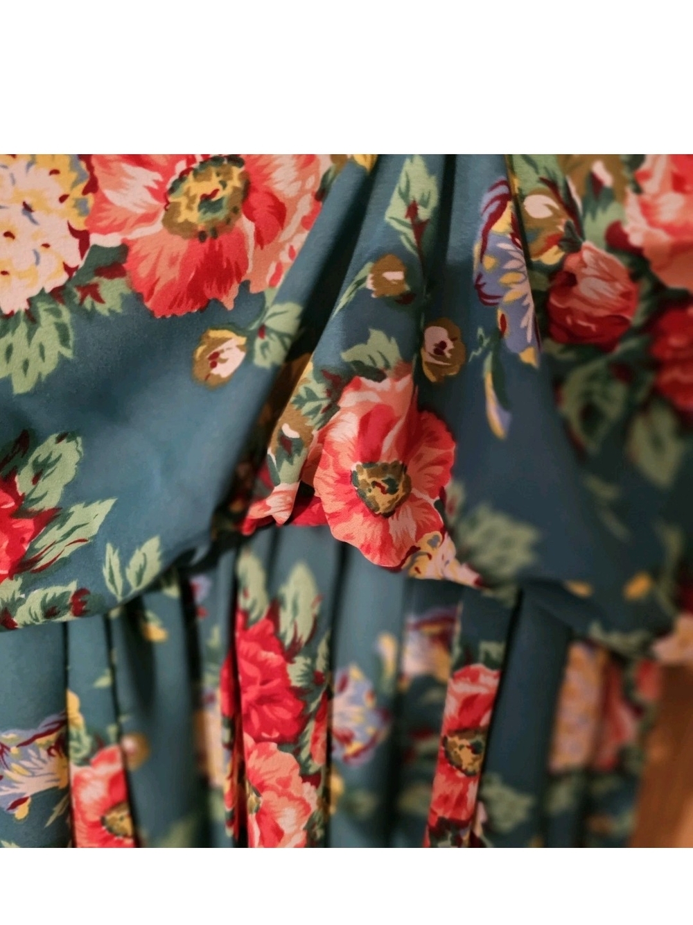 Lisa ll Vintage Women’s Teal Floral Midi Dress with Lace Trim - Picture 14 of 14